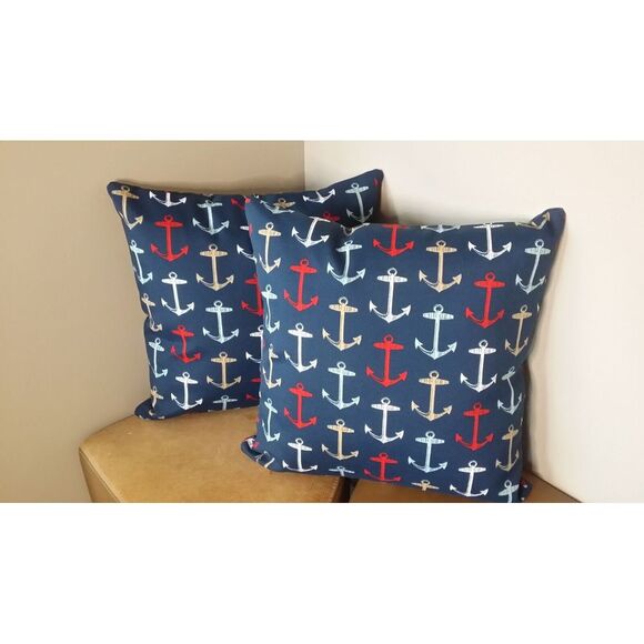Bryant Nautical Anchors 20X20 Zippered Throw Pillow Covers Set/2 Navy White NEW - Picture 6 of 10